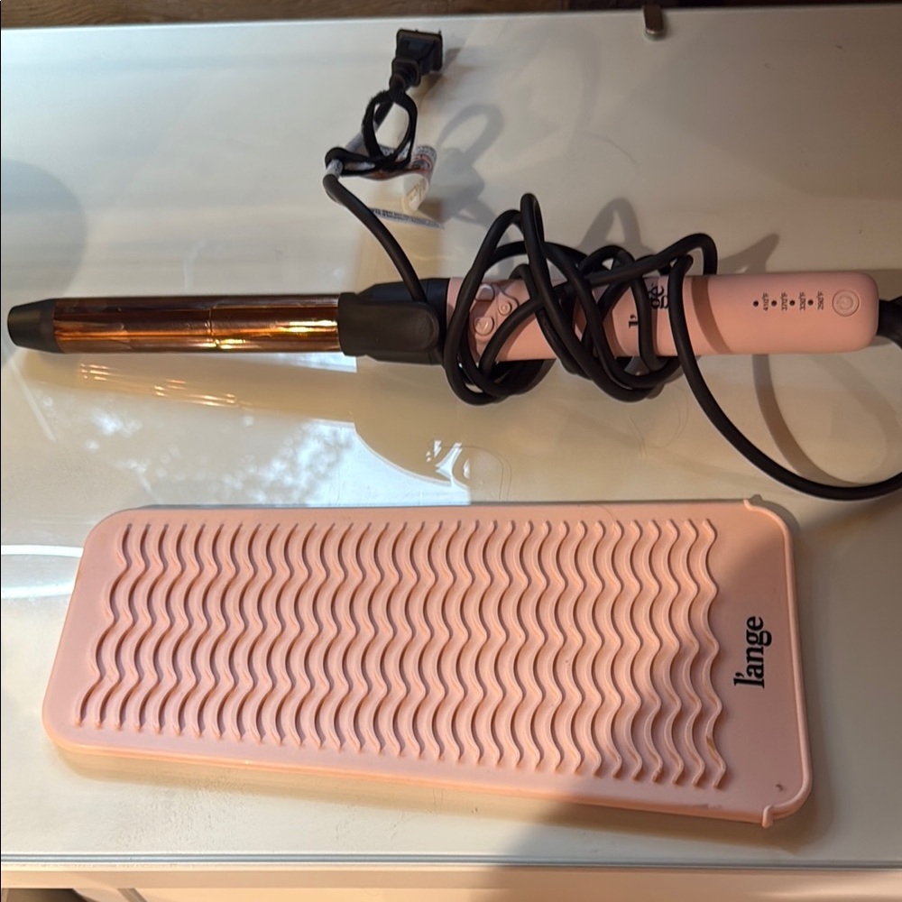 L'ange Pink Curling Wand with Mat